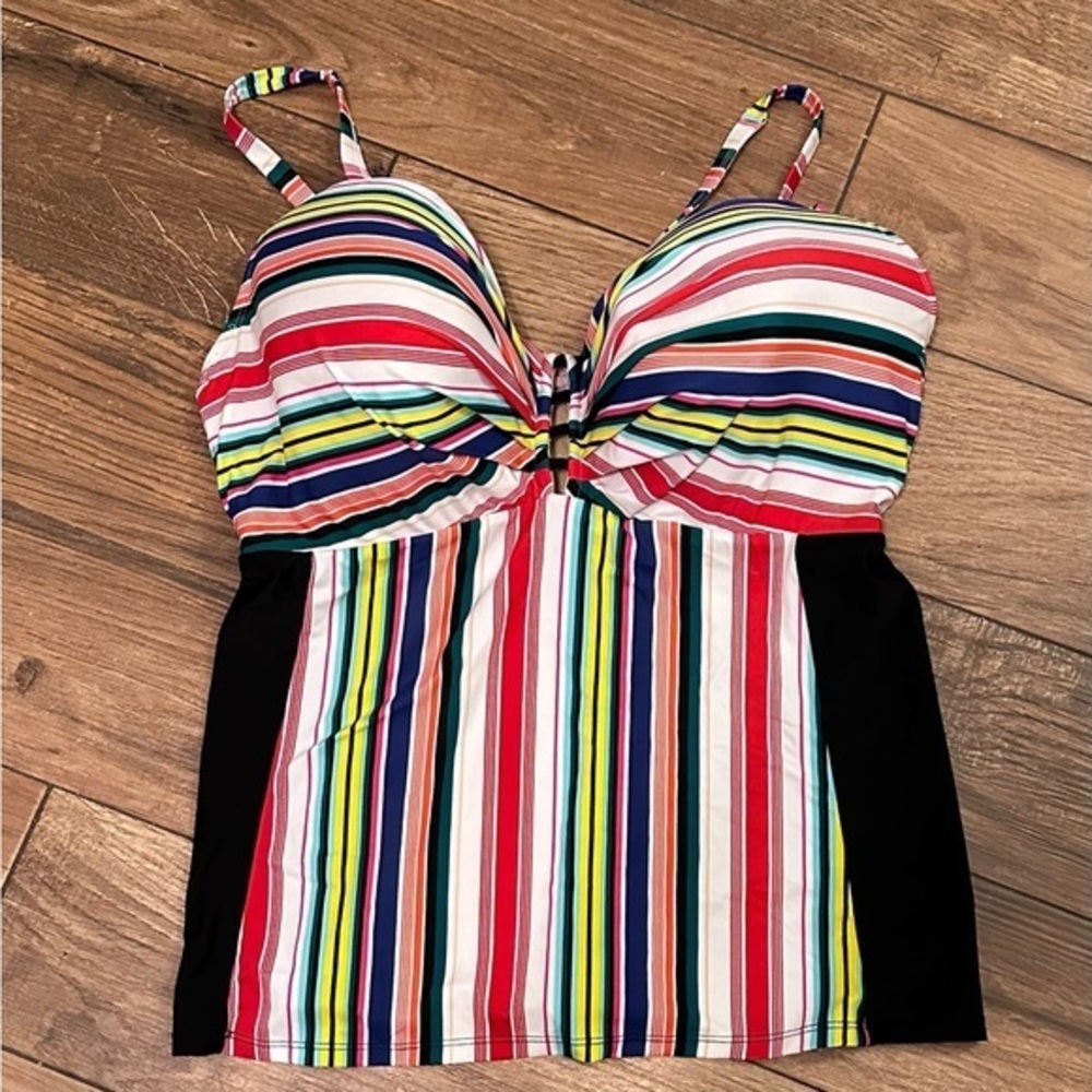 Cacique Striped Multi-Color Tankini Swim Top